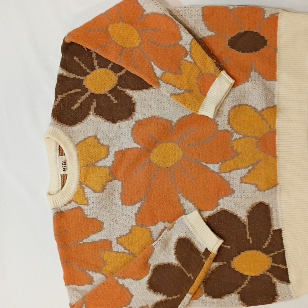 Oversized Sweater Oatmeal Fairycore Bold Floral Size Small - Picture 3 of 4
